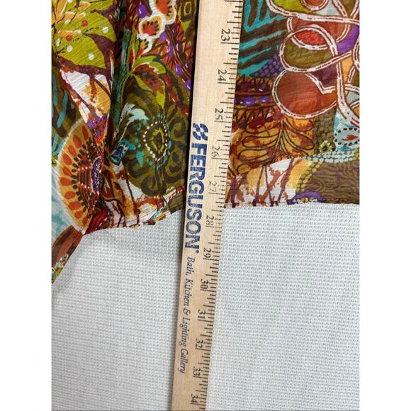 Susan Graver Boho Fall Floral Patchwork Top L Sheer Tunic Caftan Blouse - Picture 8 of 9